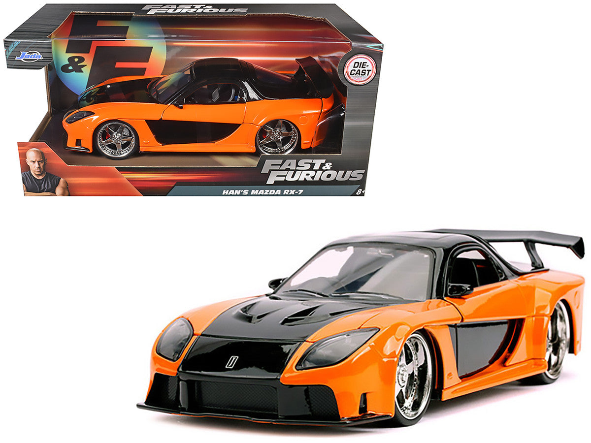 Han's Mazda RX-7 RHD (Right Hand Drive) Orange and Black "Fast & Furious" Movie 1/24 Diecast Model Car by Jada Jada