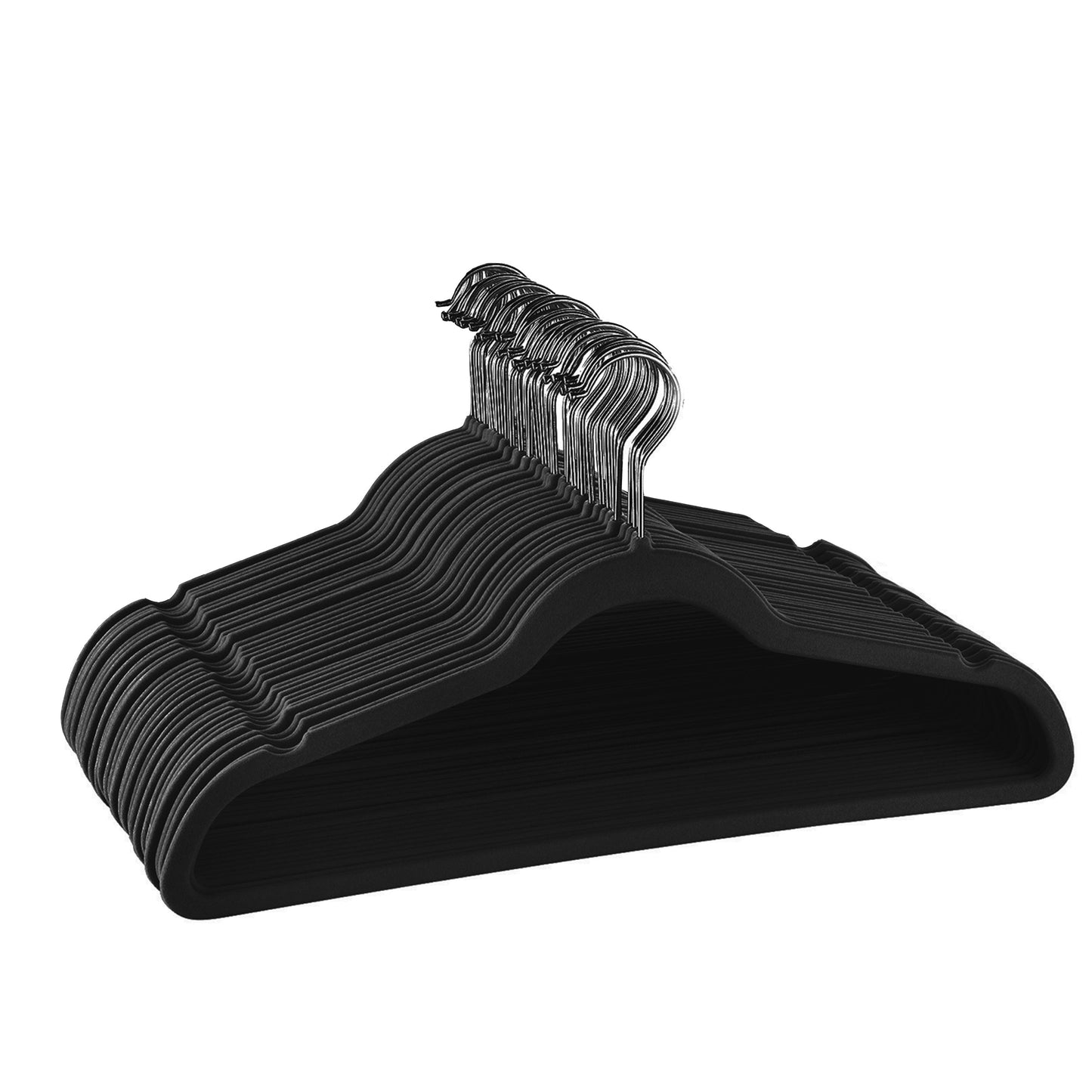 Elama Home 30 Piece Velvet Slim Profile Heavy Duty Felt Hangers with Stainless Steel Swivel Hooks in Black W2B