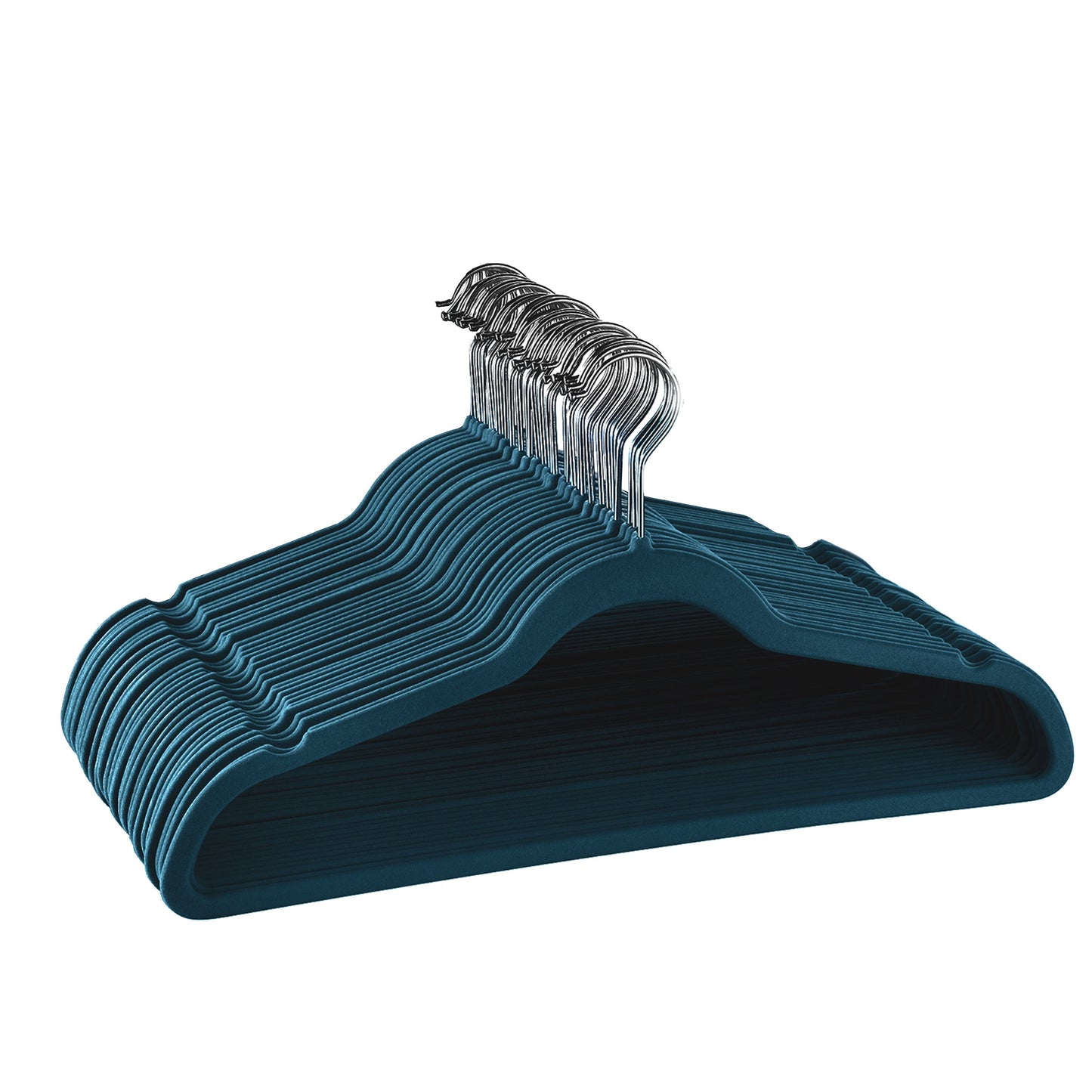 Elama Home 30 Piece Velvet Slim Profile Heavy Duty Felt Hangers with Stainless Steel Swivel Hooks in Blue W2B