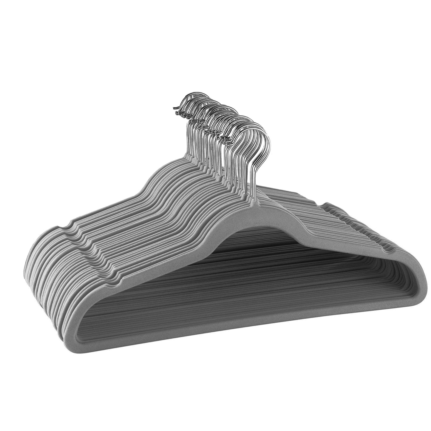 Elama Home 30 Piece Velvet Slim Profile Heavy Duty Felt Hangers with Stainless Steel Swivel Hooks in Gray W2B