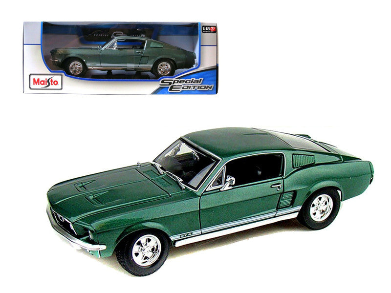 1967 Ford Mustang GTA Fastback Green Metallic with White Stripes 1/18 Diecast Model Car by Maisto Maisto