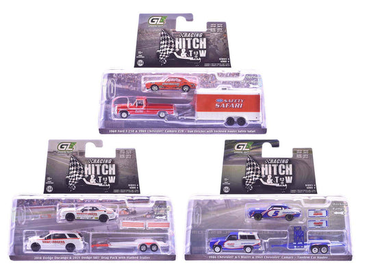"Racing Hitch & Tow" Series #6 Set of 3 pieces 1/64 Diecast Model Cars by Greenlight Greenlight