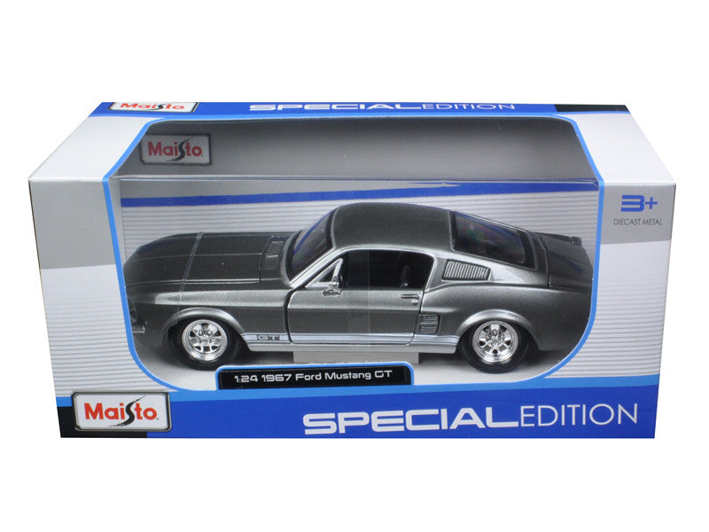1967 Ford Mustang GT Gray Metallic with White Stripes 1/24 Diecast Model Car by Maisto Maisto