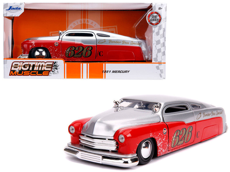 1951 Mercury Silver and Red #626 "Holley" "Bomber Bros Special" "Bigtime Muscle" 1/24 Diecast Model Car by Jada Jada