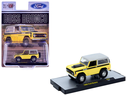 1969 Ford Bronco Yellow with Black Stripes and Gray Top Limited Edition to 6380 pieces Worldwide 1/64 Diecast Model Car by M2 Machines M2