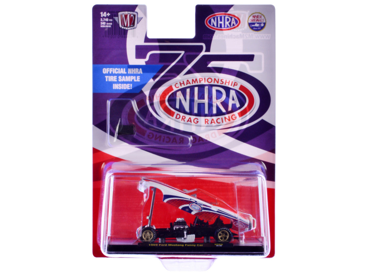 1969 Ford Mustang Funny Car "NHRA 75 Years" Red and White with Graphics Limited Edition to 3740 pieces Worldwide 1/64 Diecast Model Car by M2 Machines M2