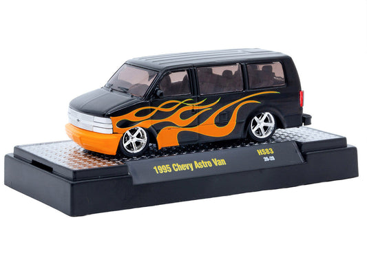 1995 Chevrolet Astro Van Black with Orange Flames Limited Edition to 12804 pieces Worldwide 1/64 Diecast Model Car by M2 Machines M2