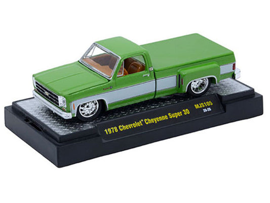 1978 Chevrolet Cheyenne Super 30 Pickup Truck Green Metallic with White Side Stripes "C10s in the Park" (2026) Limited Edition to 14300 pieces Worldwide 1/64 Diecast Model Car by M2 Machines M2