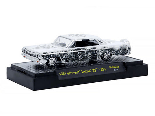 1964 Chevrolet Impala SS "Dia De Los Muertos" White with Graphics Limited Edition to 10560 pieces Worldwide 1/64 Diecast Model Car by M2 Machines M2