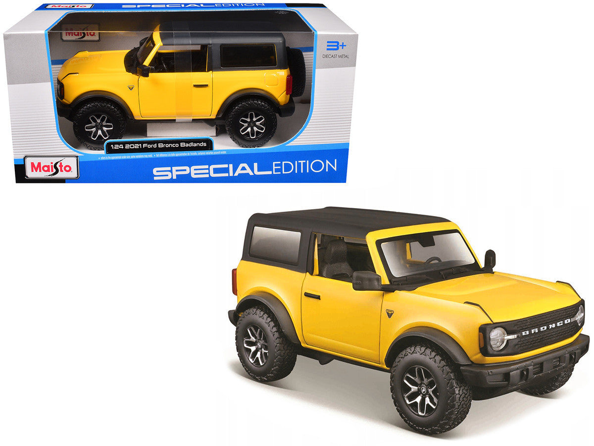 2021 Ford Bronco Badlands Yellow with Black Top "Special Edition" 1/24 Diecast Model Car by Maisto Maisto