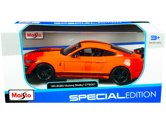2020 Ford Mustang Shelby GT500 Bright Orange with Black Stripes 1/24 Diecast Model Car by Maisto Maisto