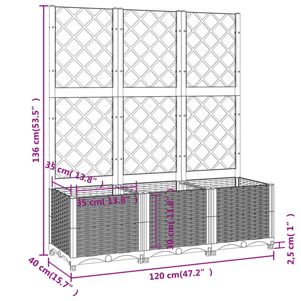 Garden Planter with Trellis Blue Gray 47.2"x15.7"x53.5" PP W2B