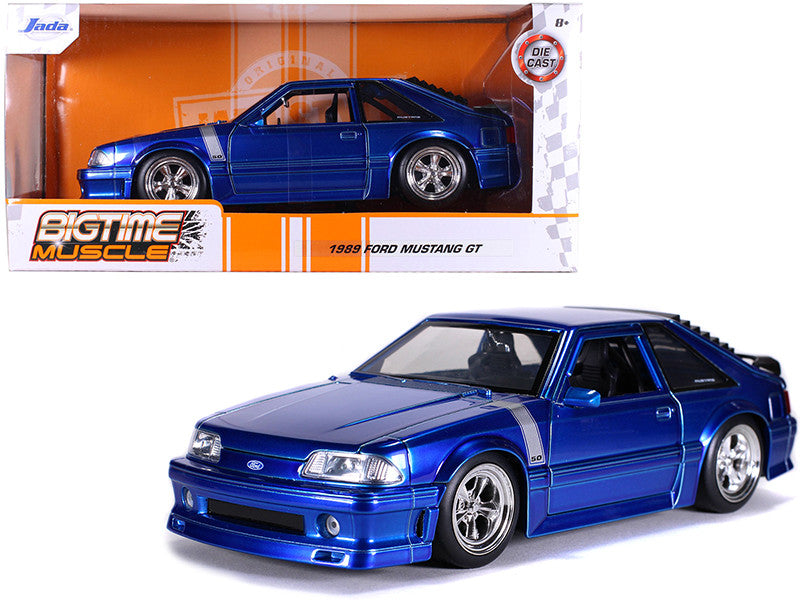 1989 Ford Mustang GT 5.0 Candy Blue with Silver Stripes "Bigtime Muscle" 1/24 Diecast Model Car by Jada Jada