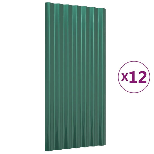 Roof Panels 12 pcs Galvanized Steel Green 31.5"x14.2" W2B