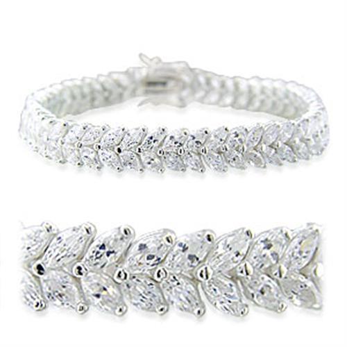 31919 - High-Polished 925 Sterling Silver Bracelet with AAA Grade CZ in Clear-0
