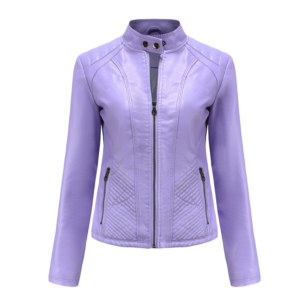 Simple European And American Trend Thin Coat Long Sleeve Motorcycle Jacket Women LadyShow.Store