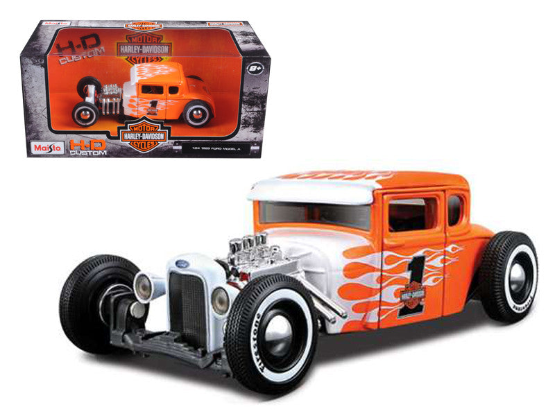 1929 Ford Model A #1 "Harley Davidson" Orange with White Flames 1/24 Diecast Model Car by Maisto Maisto