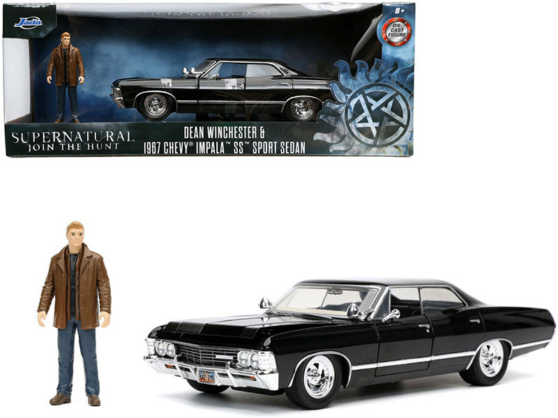 1967 Chevrolet Impala SS Sport Sedan Black and Dean Winchester Diecast Figurine "Supernatural" (2005-2020) TV Series "Hollywood Rides" Series 1/24 Diecast Model Car by Jada Jada