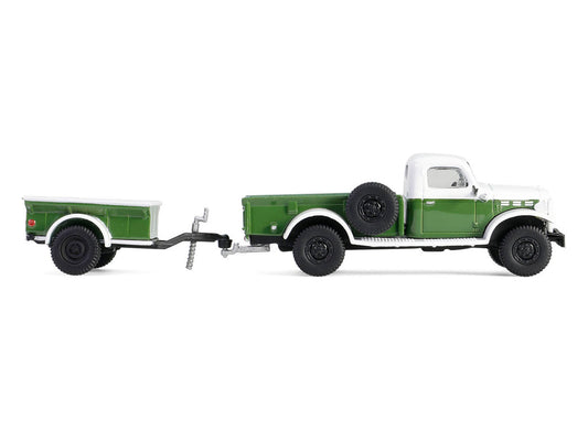 1950 Dodge Power Wagon Pickup Truck Green and White with 1/4 Ton Cargo Trailer Green "Hitch & Tow" Series 32 1/64 Diecast Model Cars by Greenlight-1