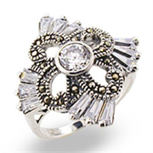 32328 - Antique Tone 925 Sterling Silver Ring with AAA Grade CZ in Clear Alamode