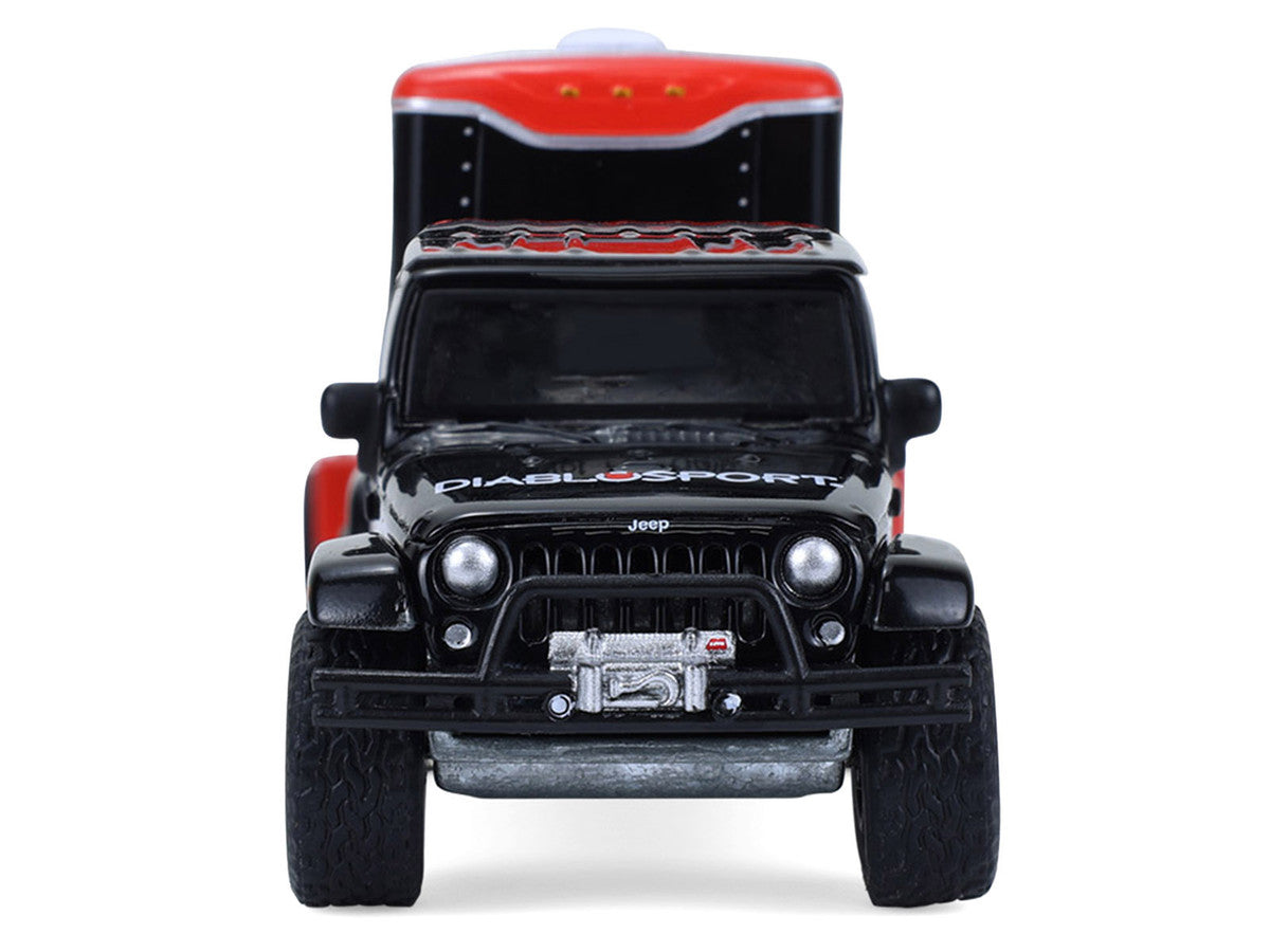 2012 Jeep Wrangler Unlimited "Diablo Sport" Black with Red Graphics and Small Cargo Trailer "Hitch & Tow" Series 33 1/64 Diecast Model Cars by Greenlight Greenlight