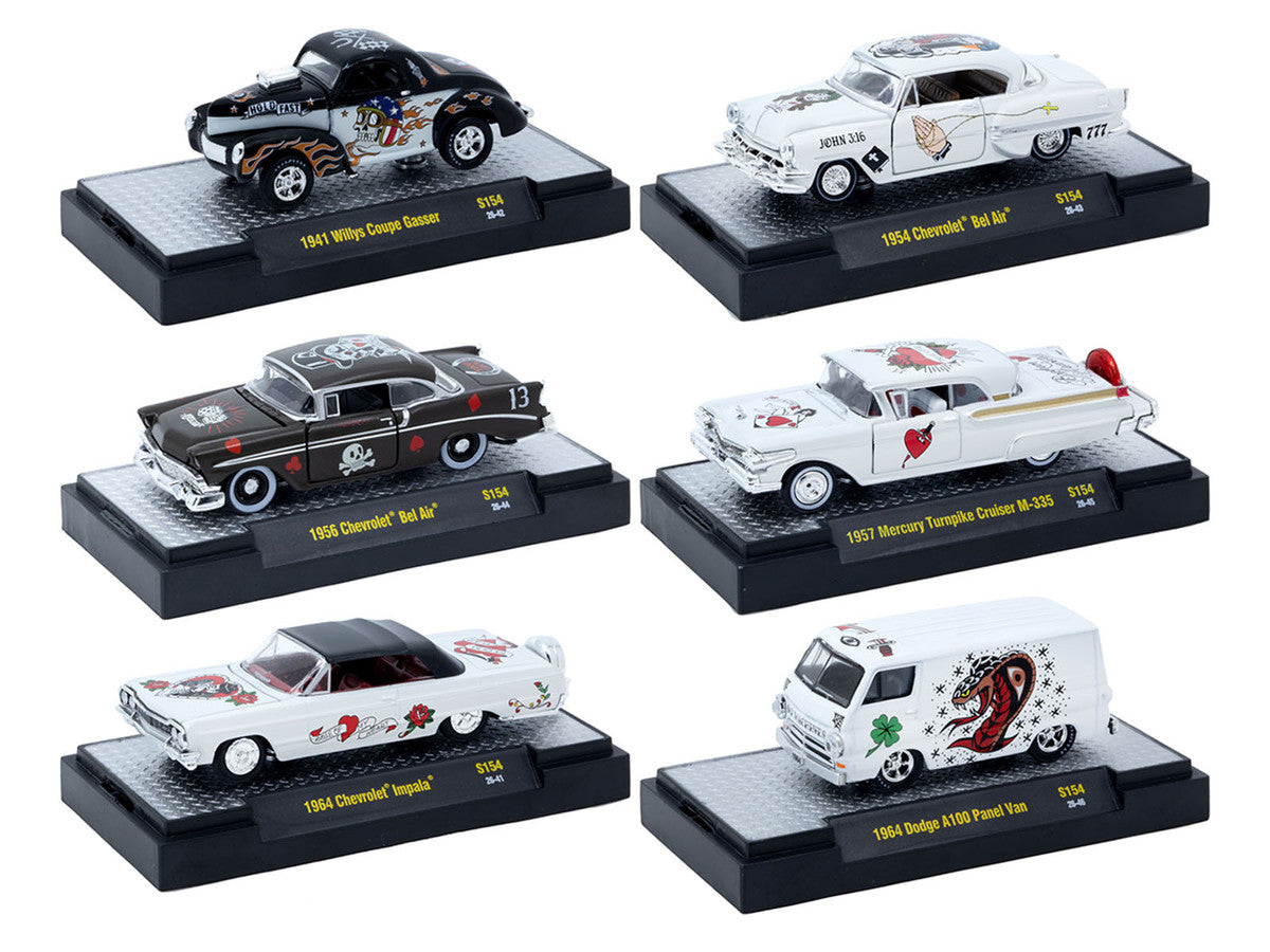 "Auto-Thentics" 6 piece Set Release S154 IN DISPLAY CASES Limited Edition 1/64 Diecast Model Cars by M2 Machines M2