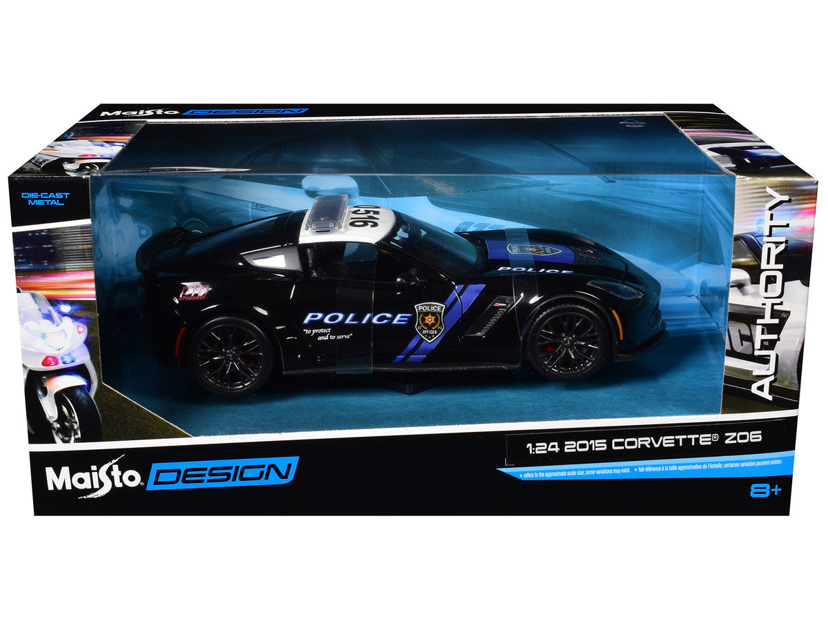 2015 Chevrolet Corvette Z06 "Police" Black with Blue Stripes and White Top "Maisto Design Authority" Series 1/24 Diecast Model Car by Maisto Maisto