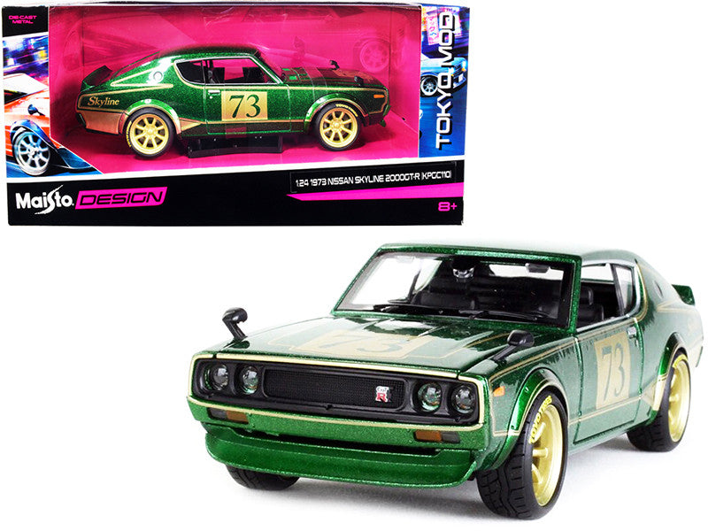 1973 Nissan Skyline 2000GT-R (KPGC110) #73 Green Metallic with Gold Stripes "Tokyo Mod" Series 1/24 Diecast Model Car by Maisto Maisto
