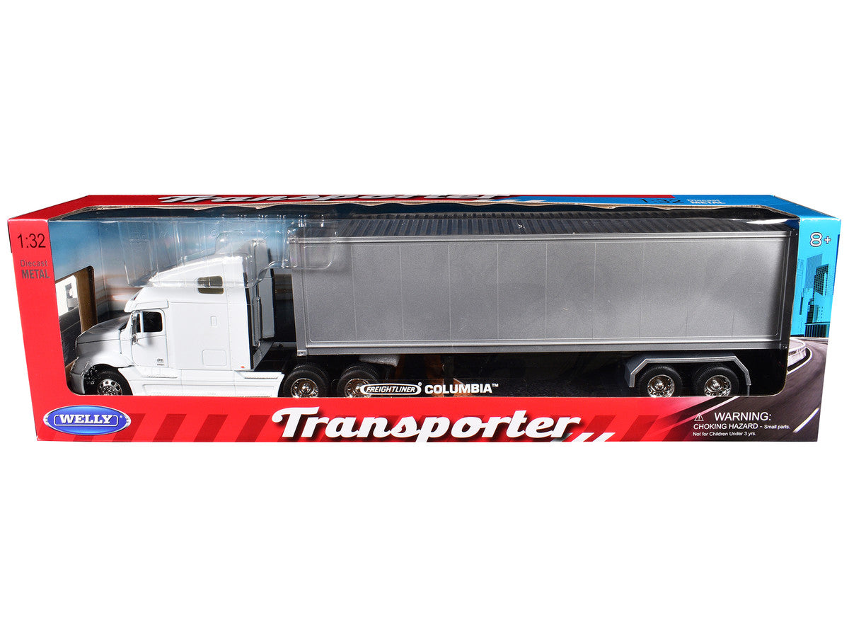Freightliner Columbia Truck White with Gray Container 1/32 Diecast Model by Welly Welly
