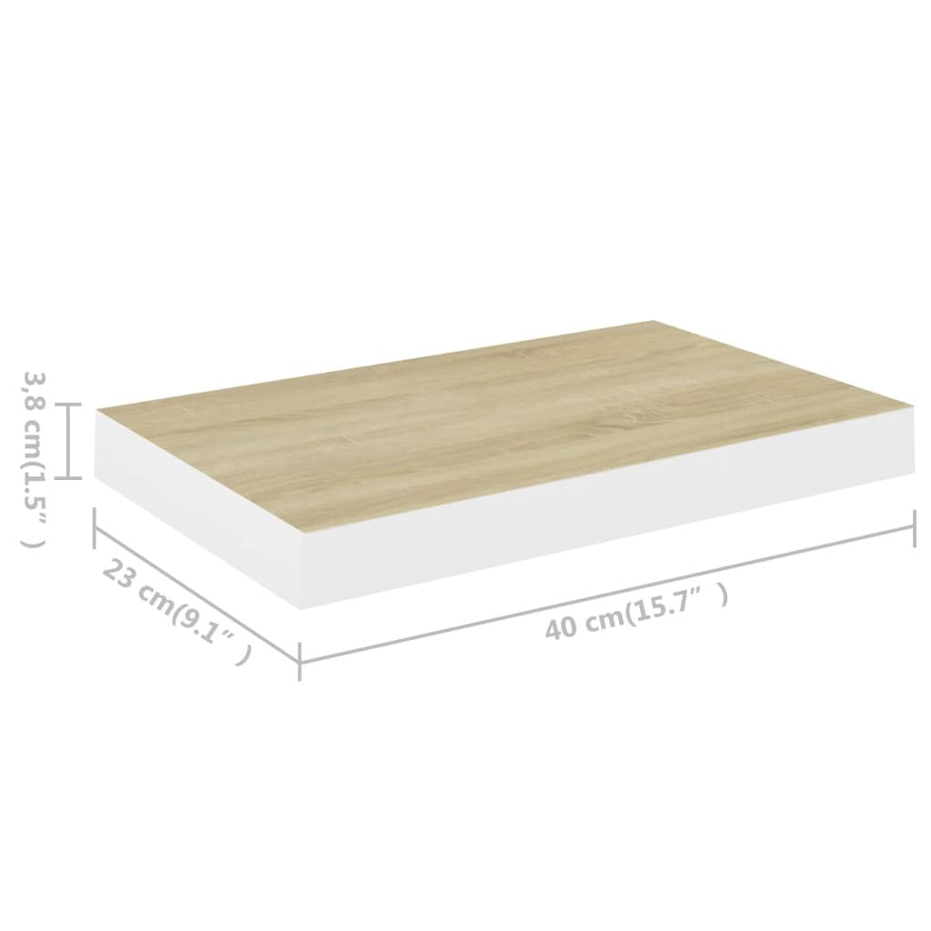 Floating Wall Shelves 2 pcs Oak and White 15.7"x9.1"x1.5" MDF W2B