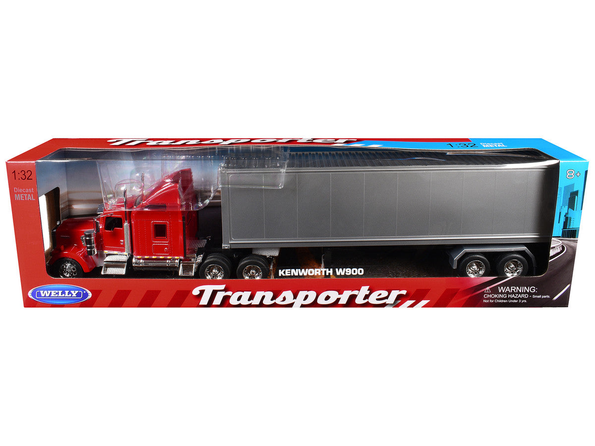 Kenworth W900 Truck Red with Gray Container 1/32 Diecast Model by Welly-0