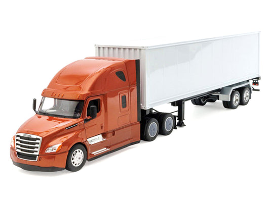 Freightliner Cascadia Truck Bronze Metallic with White Container "Transporter" Series 1/32 Diecast Model by Welly Welly