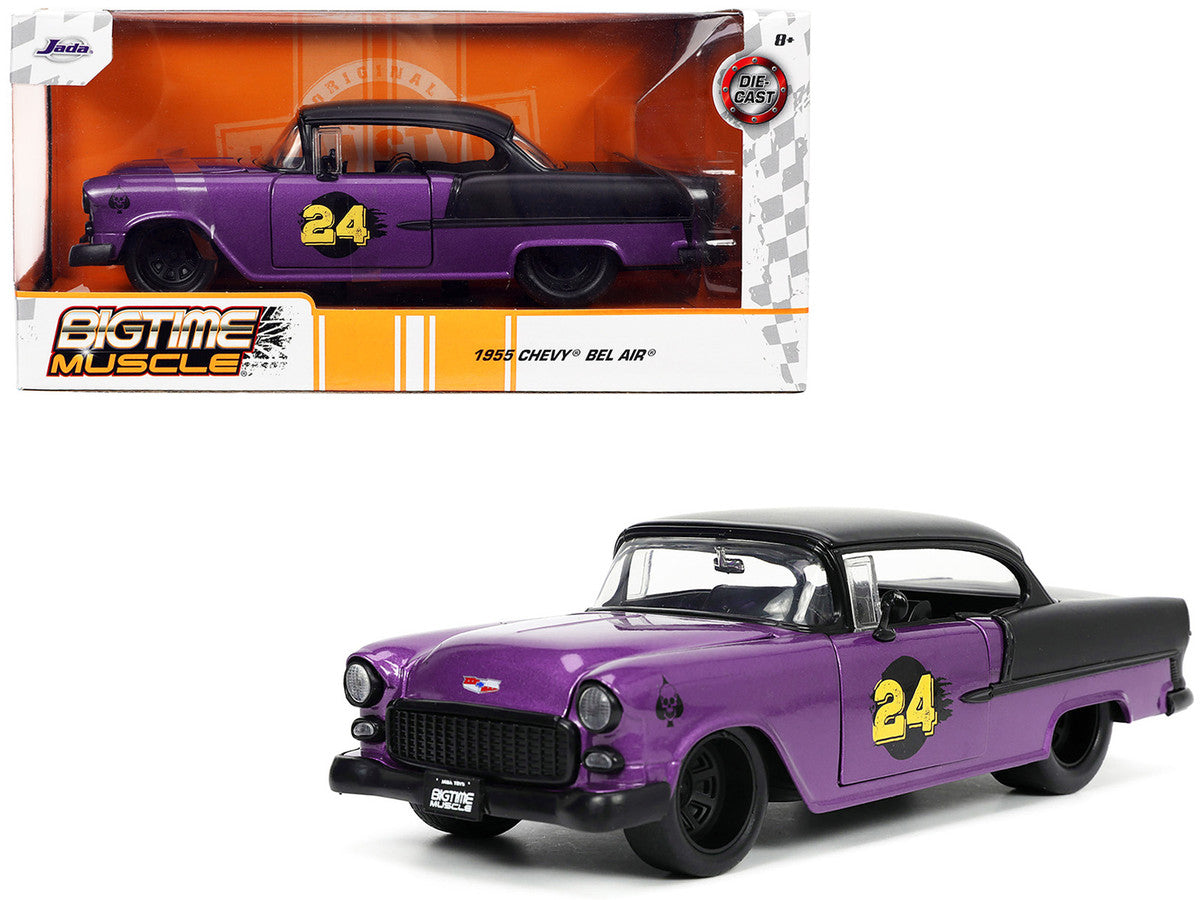 1955 Chevrolet Bel Air #24 Purple Metallic and Matt Black "Bigtime Muscle" Series 1/24 Diecast Model Car by Jada Jada