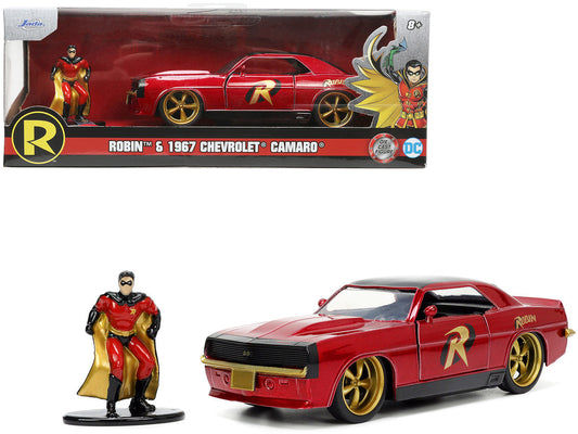 1969 Chevrolet Camaro Dark Red Metallic with Black Top and Robin Diecast Figure "Batman" "Hollywood Rides" Series 1/32 Diecast Model Car by Jada Jada