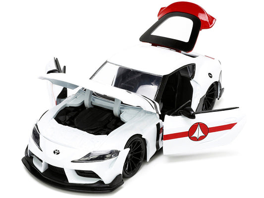 2020 Toyota Supra White and Rick Hunter Diecast Figurine "Robotech" "Hollywood Rides" Series 1/24 Diecast Model Car by Jada Jada