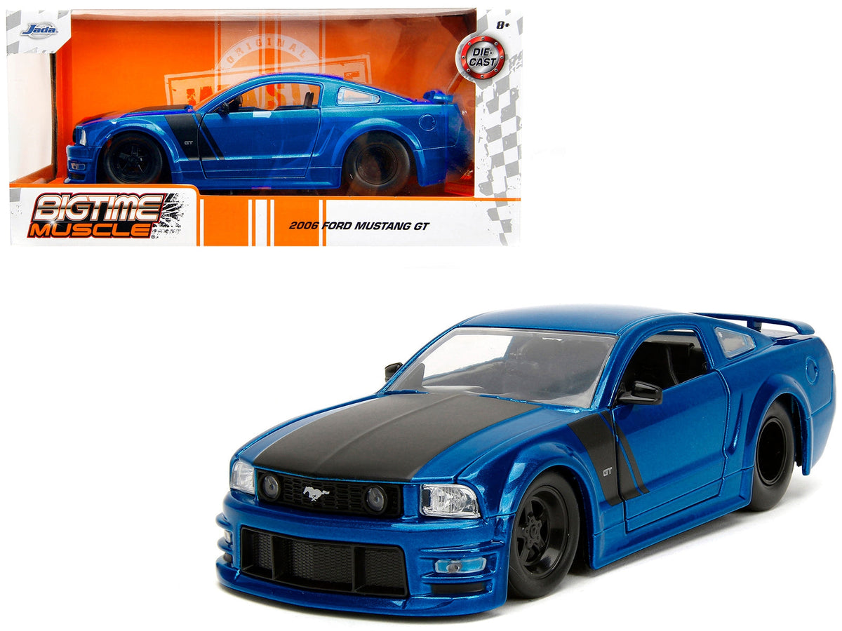 2006 Ford Mustang GT Blue Metallic with Matt Black Hood and Stripes "Bigtime Muscle" Series 1/24 Diecast Model Car by Jada W2B