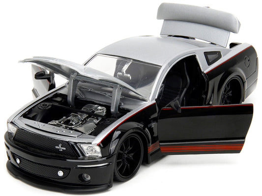 2008 Ford Shelby Mustang GT-500KR Silver and Black with Red Stripes "Bigtime Muscle" Series 1/24 Diecast Model Car by Jada Jada