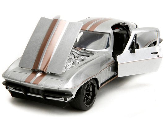 1966 Chevrolet Corvette Silver Metallic with Bronze Stripes "Bigtime Muscle" Series 1/24 Diecast Model Car by Jada Jada