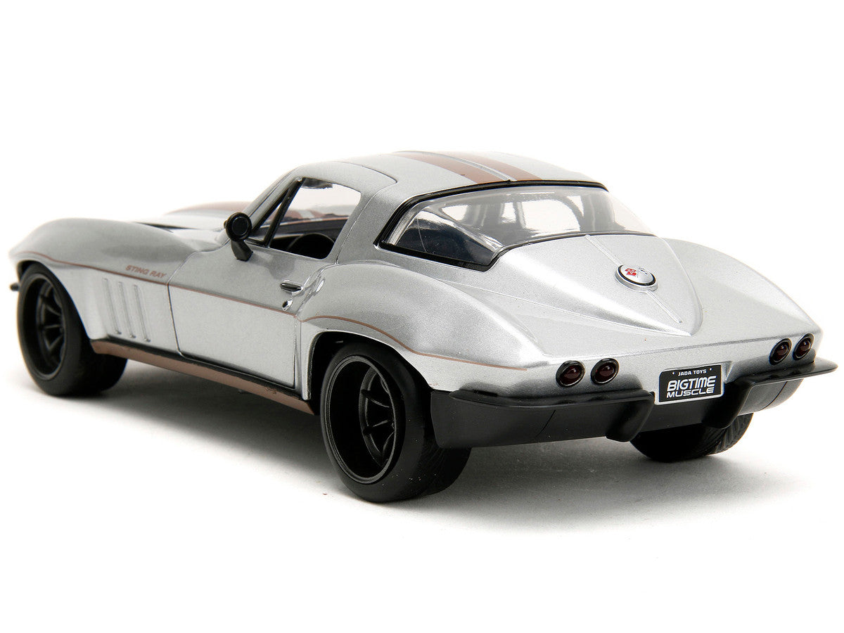 1966 Chevrolet Corvette Silver Metallic with Bronze Stripes "Bigtime Muscle" Series 1/24 Diecast Model Car by Jada Jada