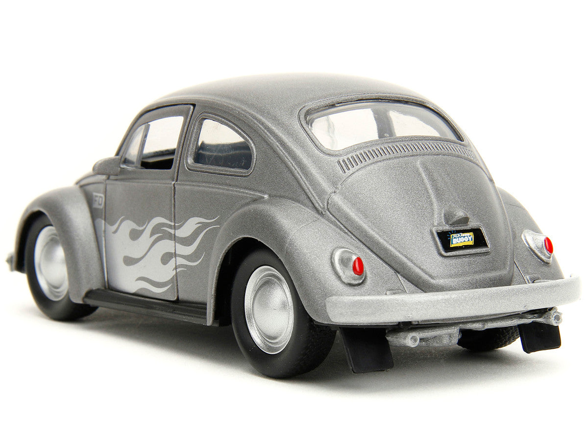 1959 Volkswagen Beetle Gray Metallic with Silver Flames and Boxing Gloves Accessory "Punch Buggy" Series 1/32 Diecast Model Car by Jada Jada