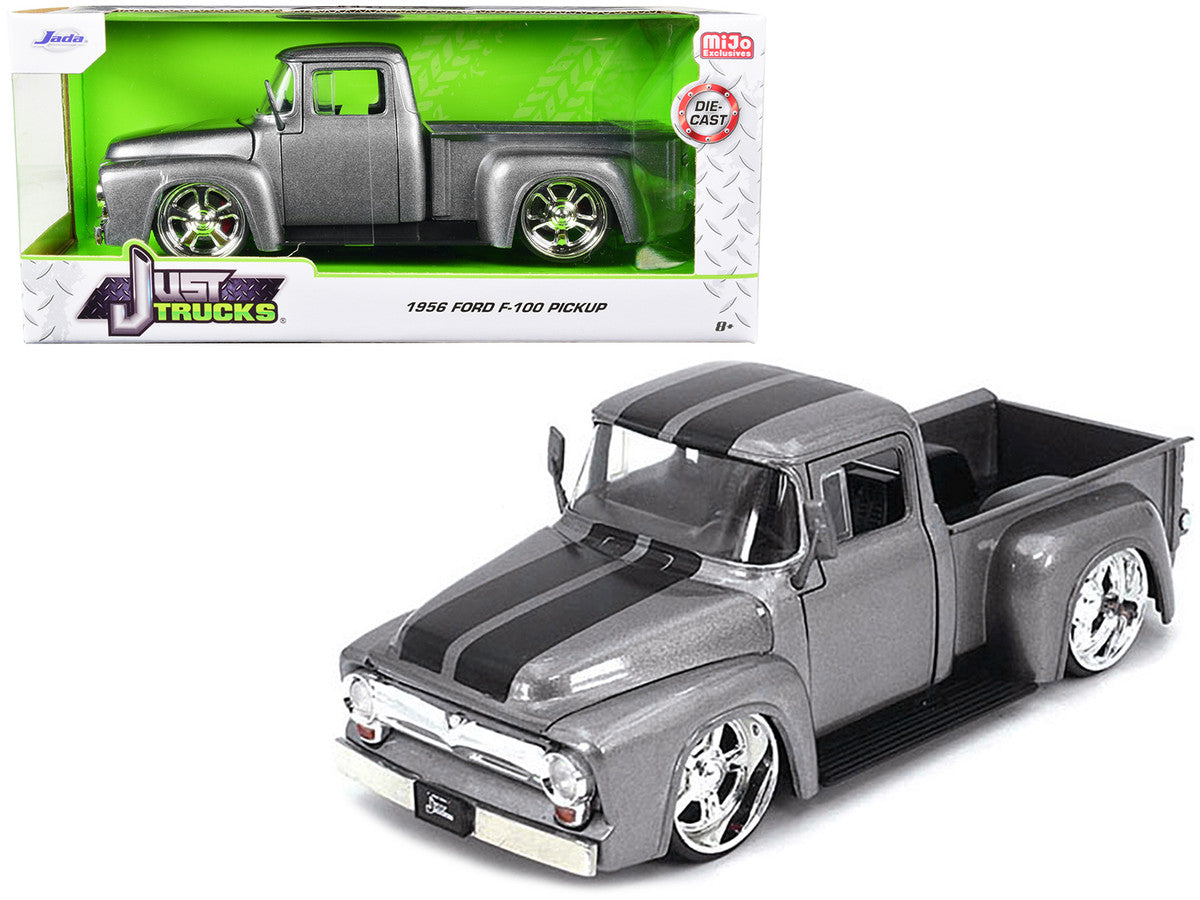 1956 Ford F-100 Pickup Truck Gray Metallic with Black Stripes "Just Trucks" Series 1/24 Diecast Model Car by Jada Jada