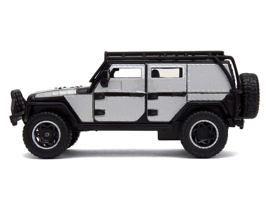 Tej's Jeep Wrangler Custom Silver Metallic with Black Top and Roof Rack "Furious 7" (2015) Movie "25 Years of Fast & Furious" Series 1/32 Diecast Model Car by Jada Jada