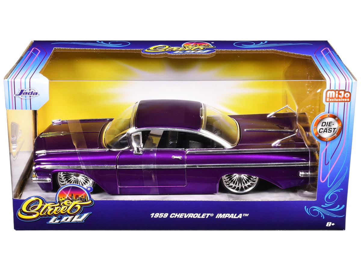 1959 Chevrolet Impala Lowrider Candy Purple with DUB Wire Wheels "Street Low" Series 1/24 Diecast Model Car by Jada W2B