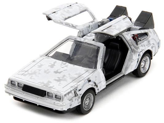 DMC DeLorean Time Machine Brushed Metal (Frost Version) "Back to the Future" (1985) Movie "Hollywood Rides" Series 1/32 Diecast Model Car by Jada-1