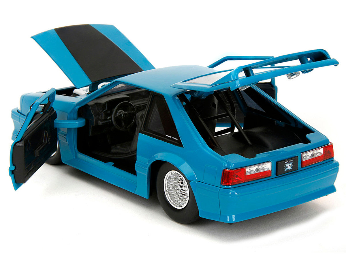 1989 Ford Mustang GT Blue with Black Hood Stripes "Fast & Furious" Series 1/24 Diecast Model Car by Jada Jada