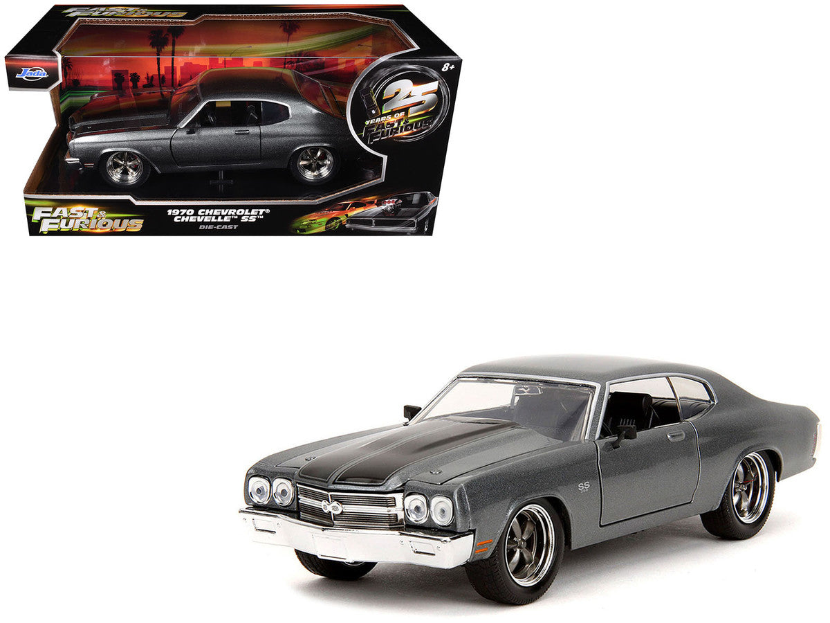 1970 Chevrolet Chevelle SS Gray Metallic with Black Stripes "Fast & Furious" (2009) Movie "Fast & Furious 25th Anniversary" Series 1/24 Diecast Model Car by Jada-4