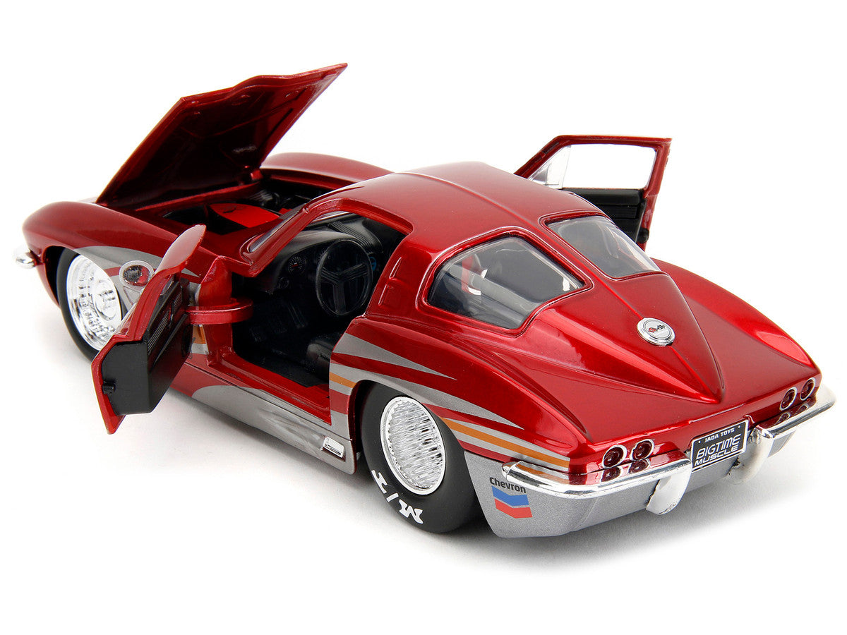 1963 Chevrolet Corvette Stingray Red Metallic with Silver Graphics "Bigtime Muscle" Series 1/24 Diecast Model Car by Jada Jada