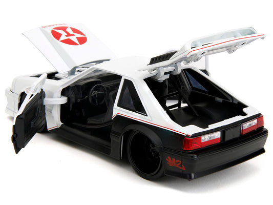 1989 Ford Mustang GT "Texaco" White and Matt Black with Graphics "Bigtime Muscle" Series 1/24 Diecast Model Car by Jada