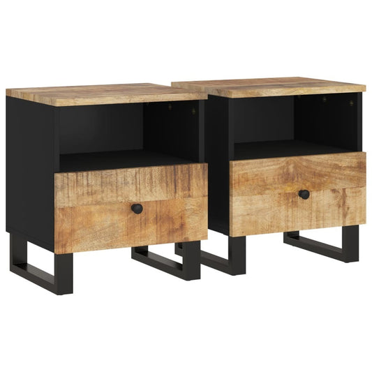 Bedside Cabinet Set of 2 Natural Mango Wood and Black W2B