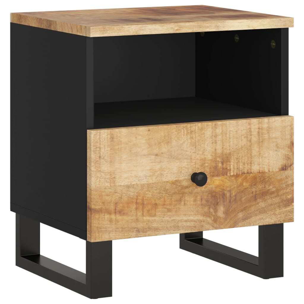Bedside Cabinet Set of 2 Natural Mango Wood and Black W2B